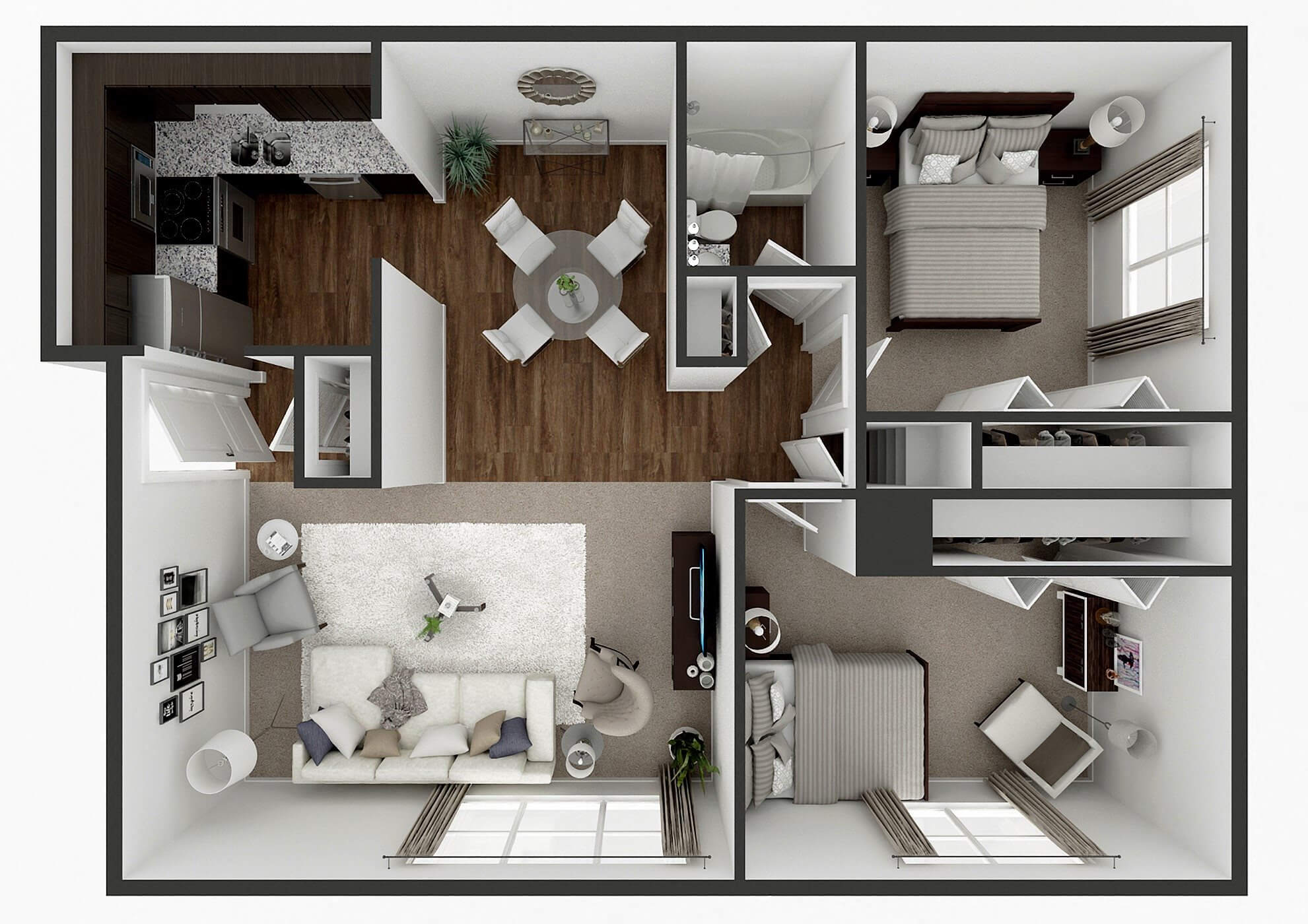 2 Bedroom 1 Bath  960 sq ft floor plan